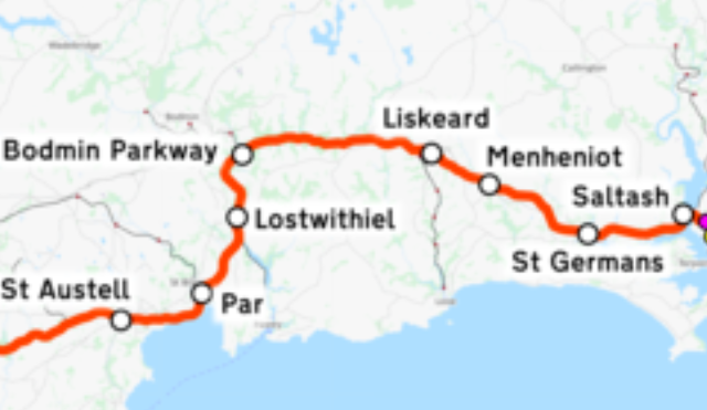 trainmap showing Par, Lostwithiel, Bodmin, Liskeard, Saint Germans