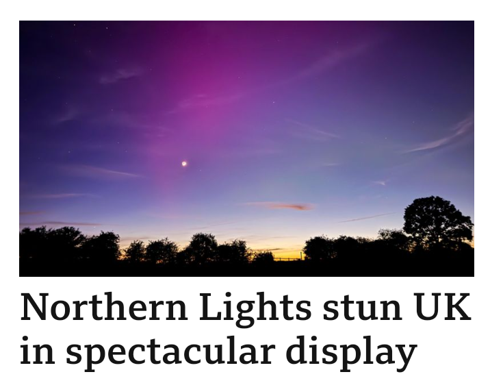 picture of northern lights and BBC headline