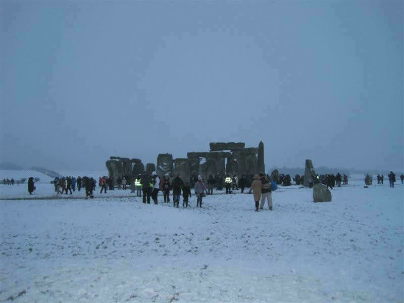 Stonehenge before sunrise in the snow