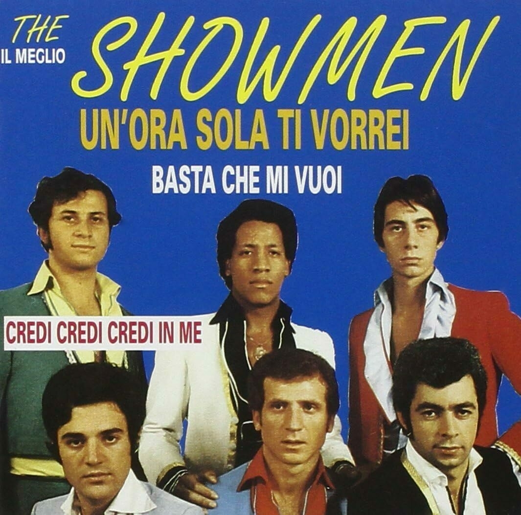 LP cover with 5 very Italian very 70s looking chaps titled SHOWMEN: Un'ora sola ti vorrei.